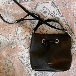 KATE SPADE Mini Crossbody Bucket Bag BLACK + GOLD